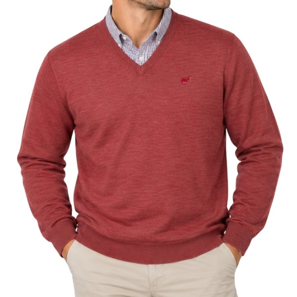 Peter Millar Red Extrafine 100% Merino Wool V-Neck Sweater Men's Large